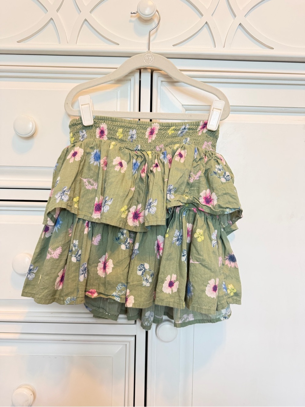SO Olive Green Floral Ruffle Skort
